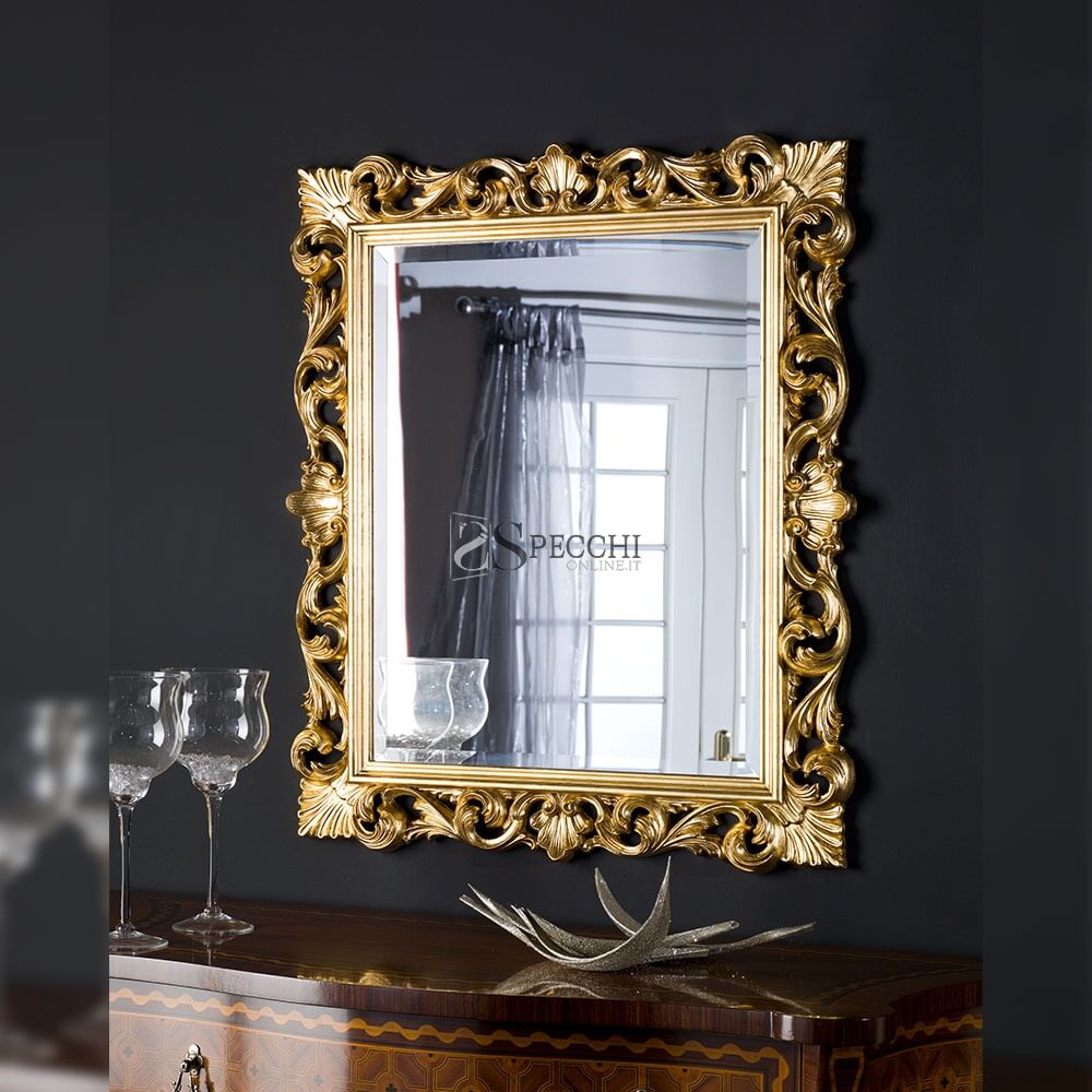 Specchio Specchiera cornice barocco foglia oro in legno da parete