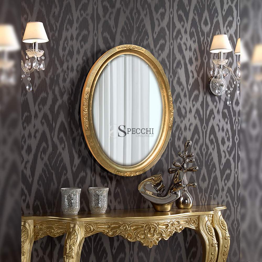 Specchio Rettangolare in Legno Decorato Foglia Oro e Nero