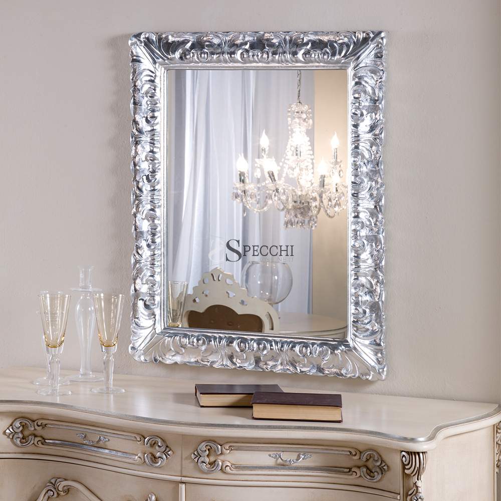 Specchio rettangolare con cornice argento