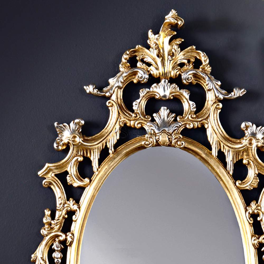 Specchio Da Parete Rettangolare Stile Barocco MirrorOutlet Abbey, Colore Crema, Classico Vintage Per Soggiorno E Camera